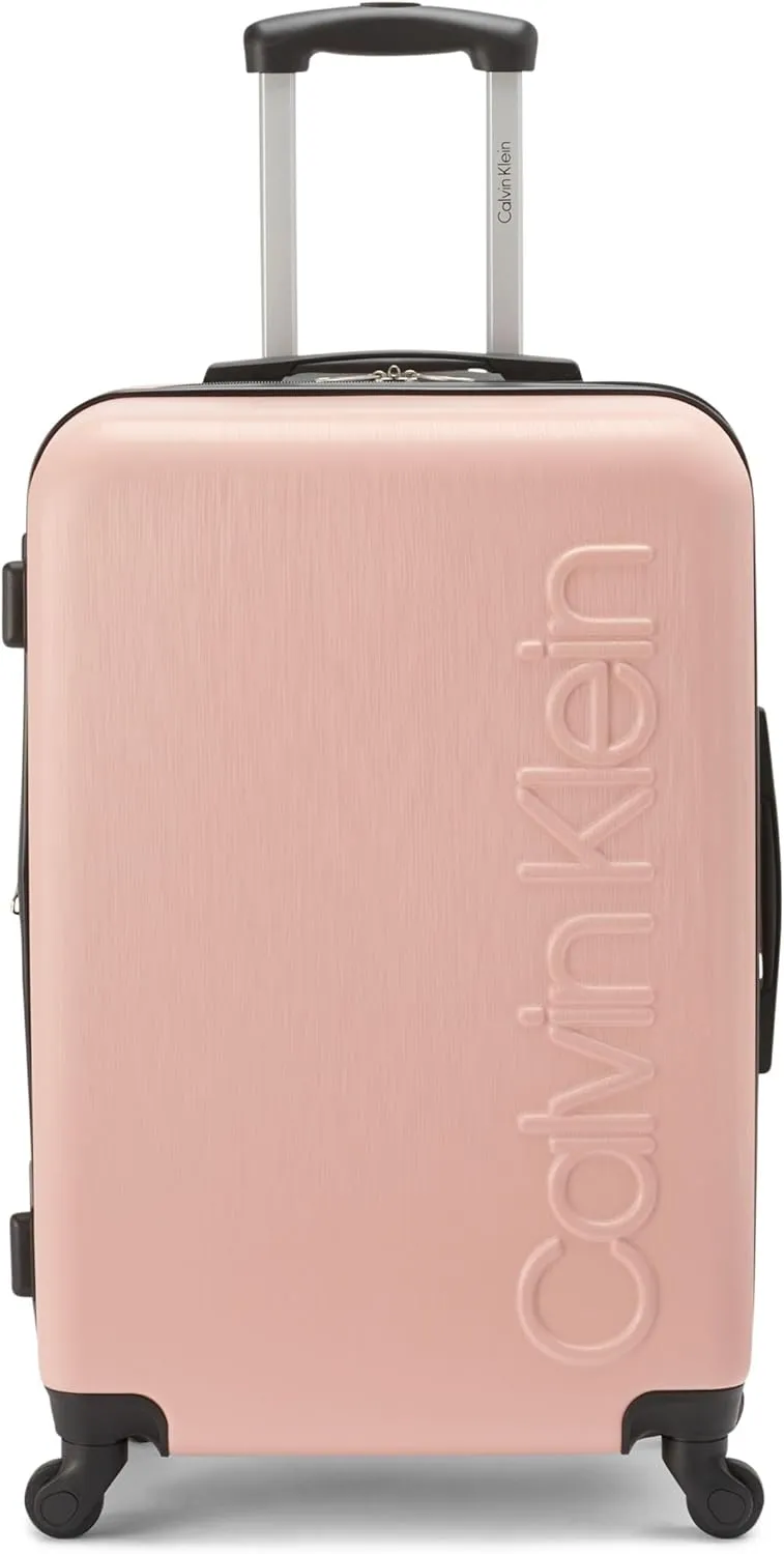 Calvin Klein Women's Hard Side Upright Luggage Spinner Light Weight Suitcase, Mellow Rose, Medium