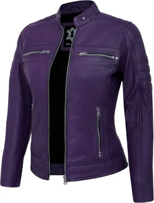 Casual Outerwear Real Lambskin Motorcycle Jackets Womens- Classic Biker Style Stand Collar Leather Jacket Women