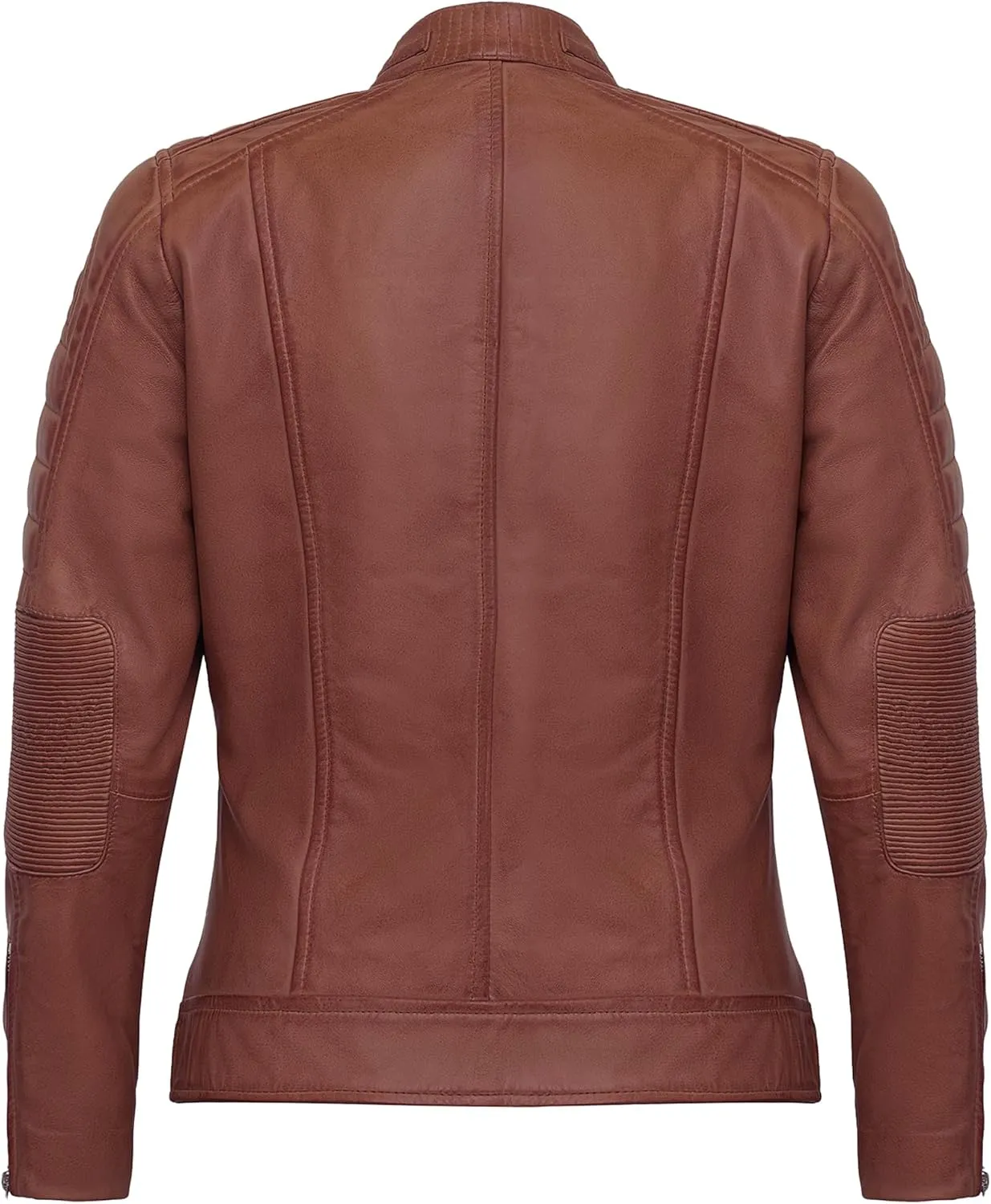 Casual Outerwear Real Lambskin Motorcycle Jackets Womens- Classic Biker Style Stand Collar Leather Jacket Women