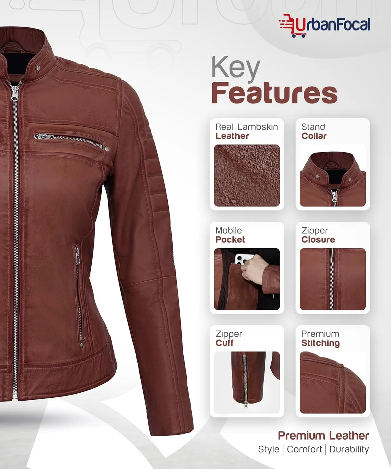 Casual Outerwear Real Lambskin Motorcycle Jackets Womens- Classic Biker Style Stand Collar Leather Jacket Women