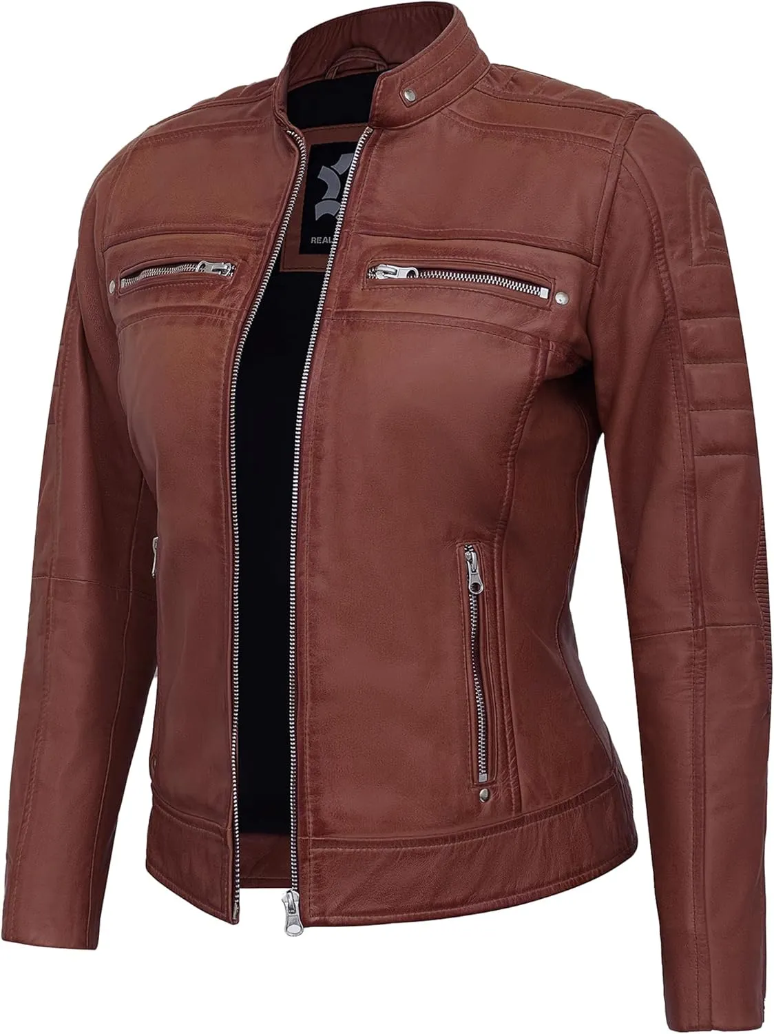 Casual Outerwear Real Lambskin Motorcycle Jackets Womens- Classic Biker Style Stand Collar Leather Jacket Women