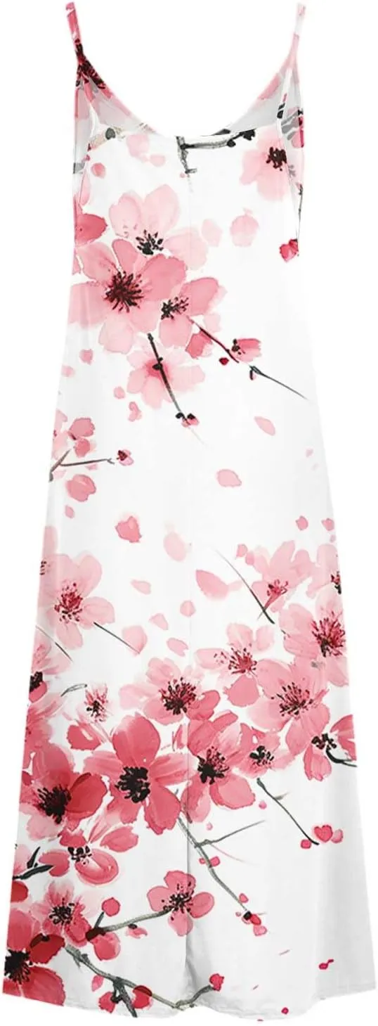 Ceboyel Women Floral Spaghetti Strap Sundress Casual Summer Long Maxi Dress Vneck Sexy Boho Dresses Trendy Beach Clothes 2024