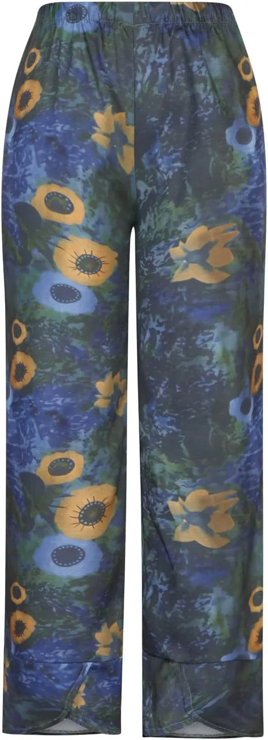 Ceboyel Women Hawaii Linen Capris Pants Wide Leg Relax Fit Palazzo Pants Summer Casual Sweatpants Trousers Boho Outfits