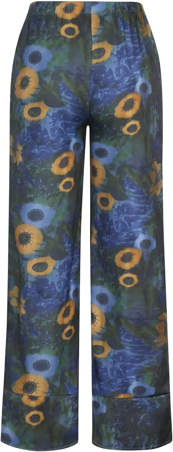 Ceboyel Women Hawaii Linen Capris Pants Wide Leg Relax Fit Palazzo Pants Summer Casual Sweatpants Trousers Boho Outfits