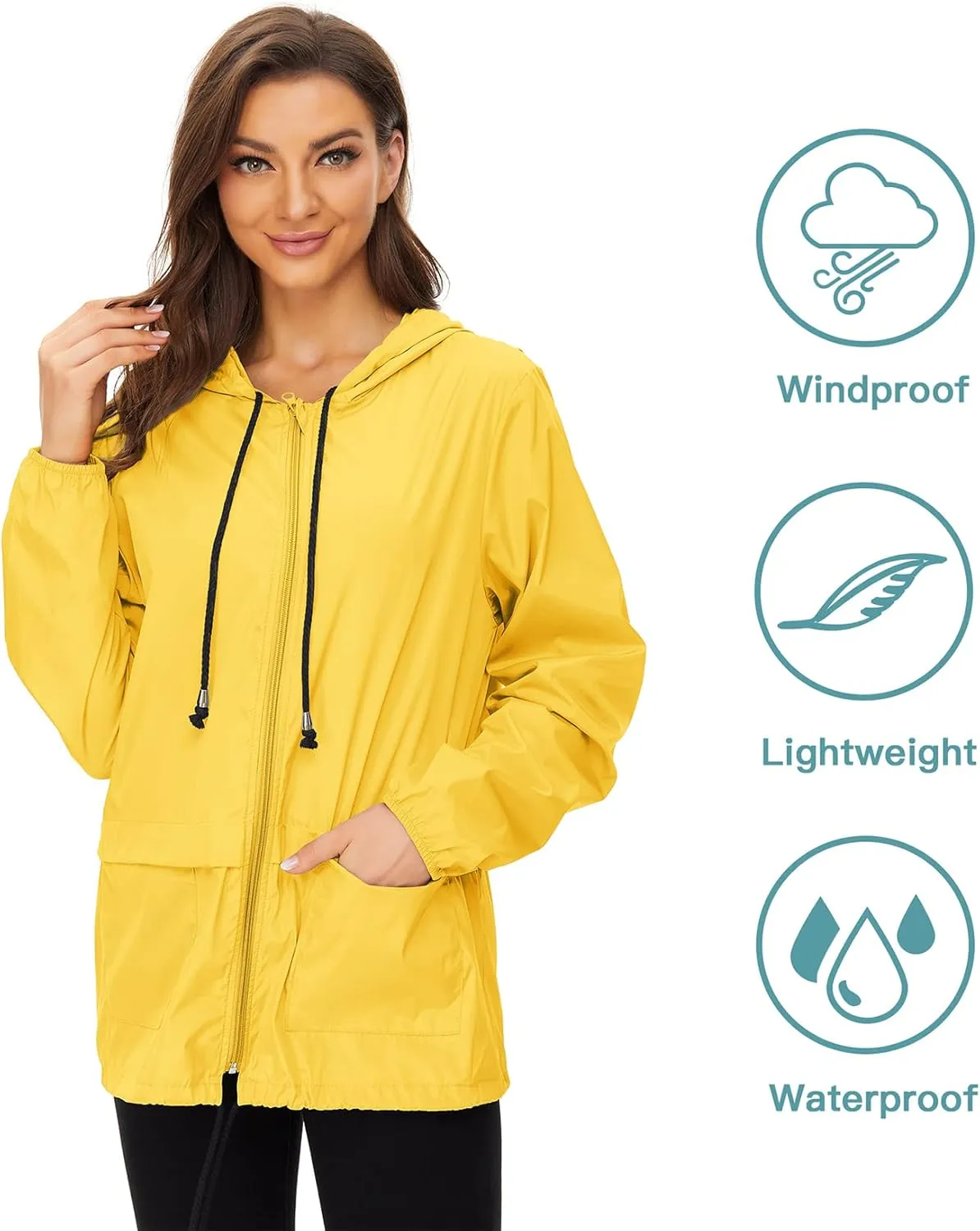 Century Star Packable Rain Jackets for Women Waterproof Lightweight Raincoat with Hood Windbreaker Jacket Women Rain Coats