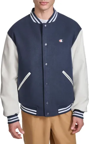 Champion Men's Letterman Varsity Bomber Jacket with Quilted Lining & Embroidered Sleeves