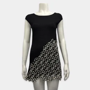 Chanel Women's Black and White Asymmetric Paneled Knit Dress