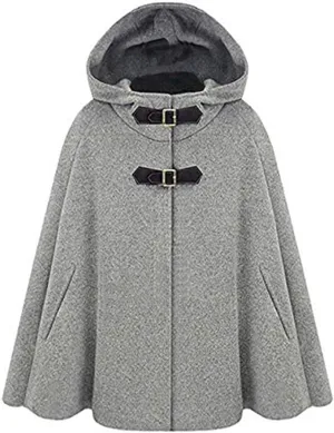 CHARTOU Women's Cute Batwing-Sleeve Hooded Wool Baggy Poncho Cape Cardigans Outwear