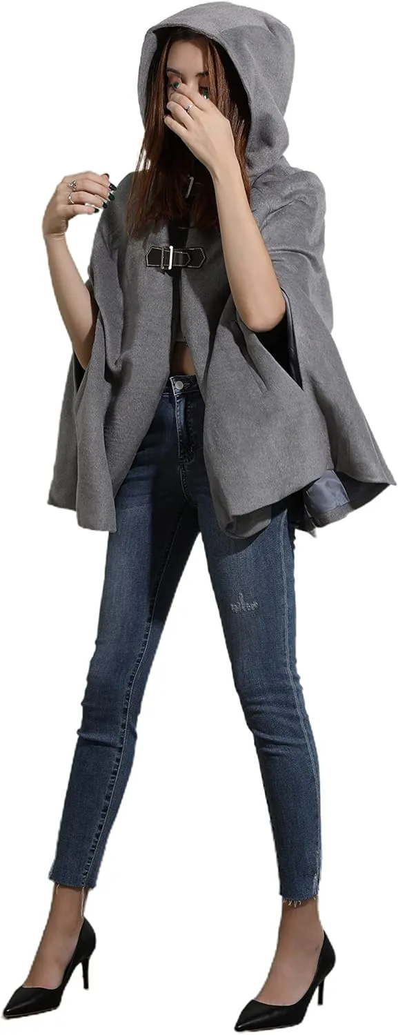 CHARTOU Women's Cute Batwing-Sleeve Hooded Wool Baggy Poncho Cape Cardigans Outwear