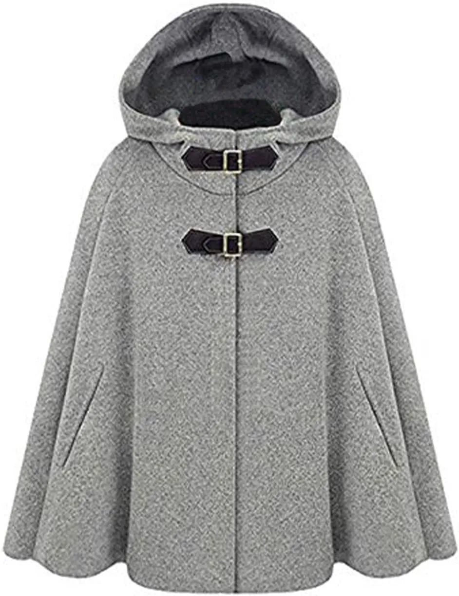 CHARTOU Women's Cute Batwing-Sleeve Hooded Wool Baggy Poncho Cape Cardigans Outwear