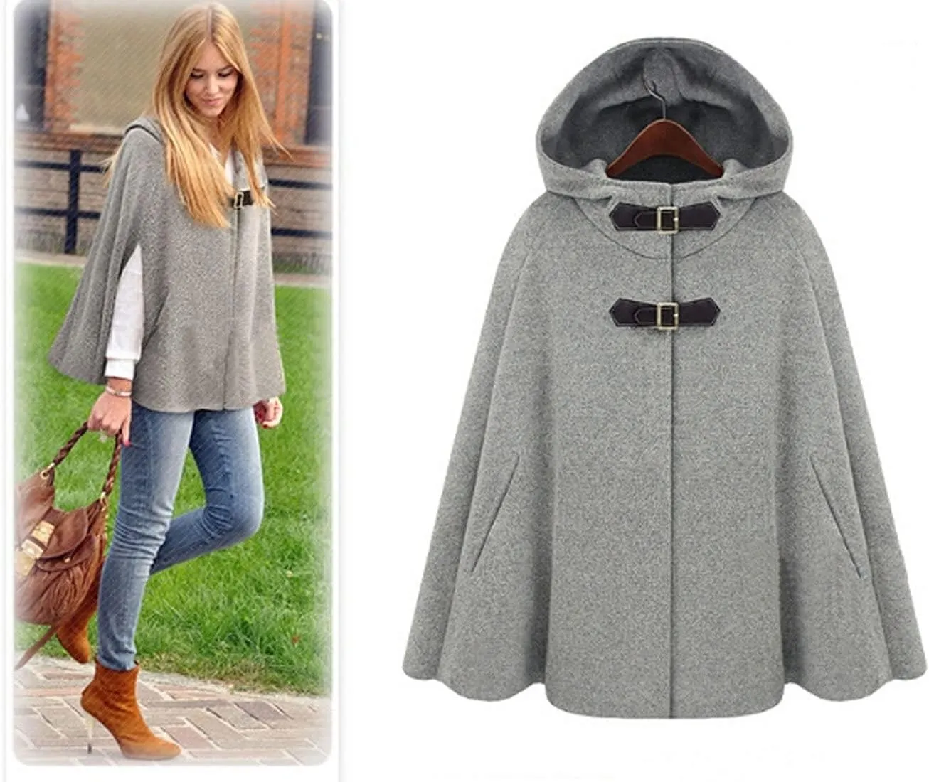 CHARTOU Women's Cute Batwing-Sleeve Hooded Wool Baggy Poncho Cape Cardigans Outwear