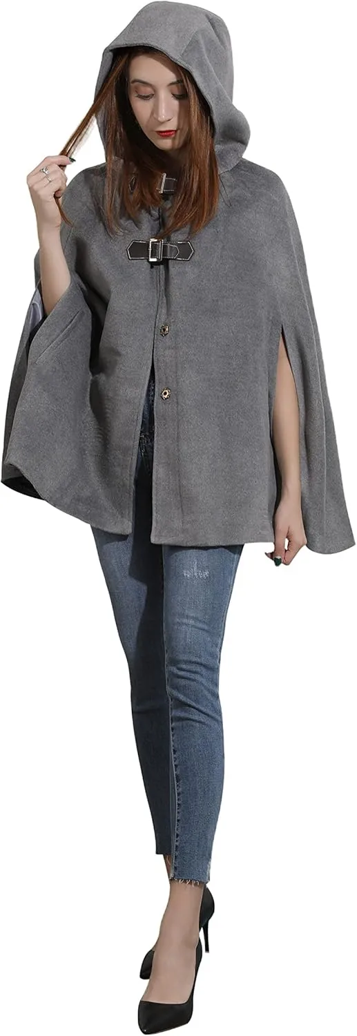 CHARTOU Women's Cute Batwing-Sleeve Hooded Wool Baggy Poncho Cape Cardigans Outwear