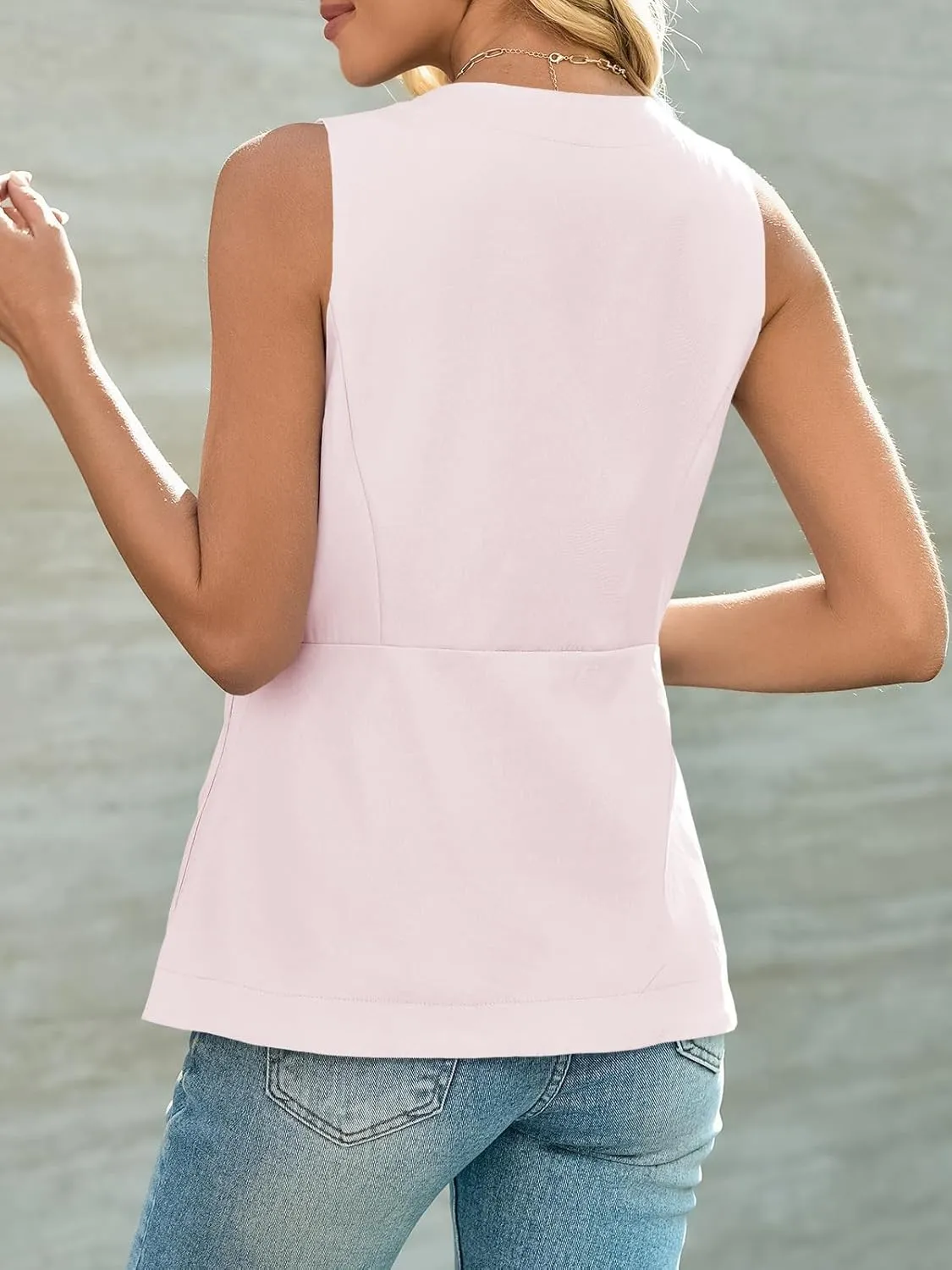 Cicy Bell Womens Button Down Vest Tops Summer Fitted Sleeveless Tank Tops Dressy Casual Business Waistcoat