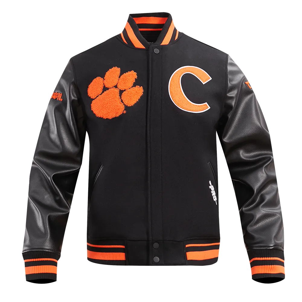 CLEMSON UNIVERSITY CLASSIC RIB WOOL VARSITY JACKET (BLACK/ORANGE)