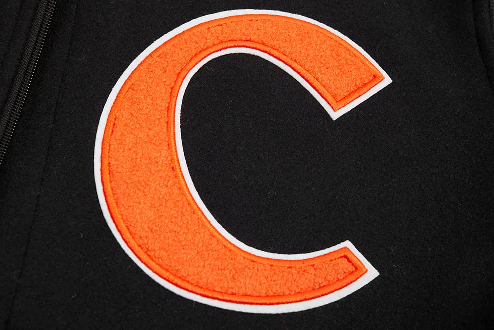 CLEMSON UNIVERSITY CLASSIC RIB WOOL VARSITY JACKET (BLACK/ORANGE)