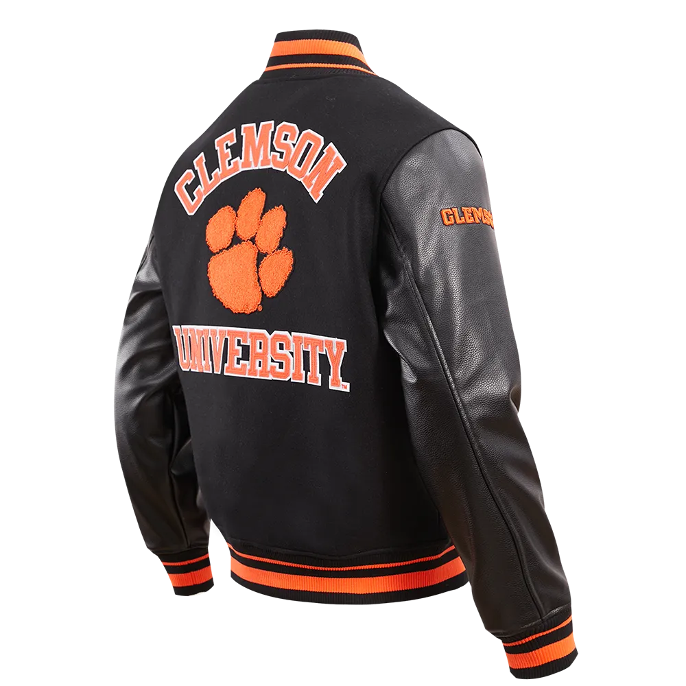 CLEMSON UNIVERSITY CLASSIC RIB WOOL VARSITY JACKET (BLACK/ORANGE)