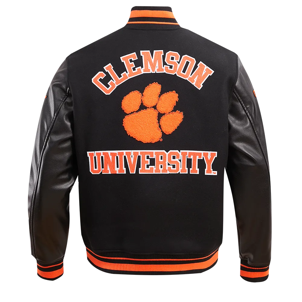CLEMSON UNIVERSITY CLASSIC RIB WOOL VARSITY JACKET (BLACK/ORANGE)