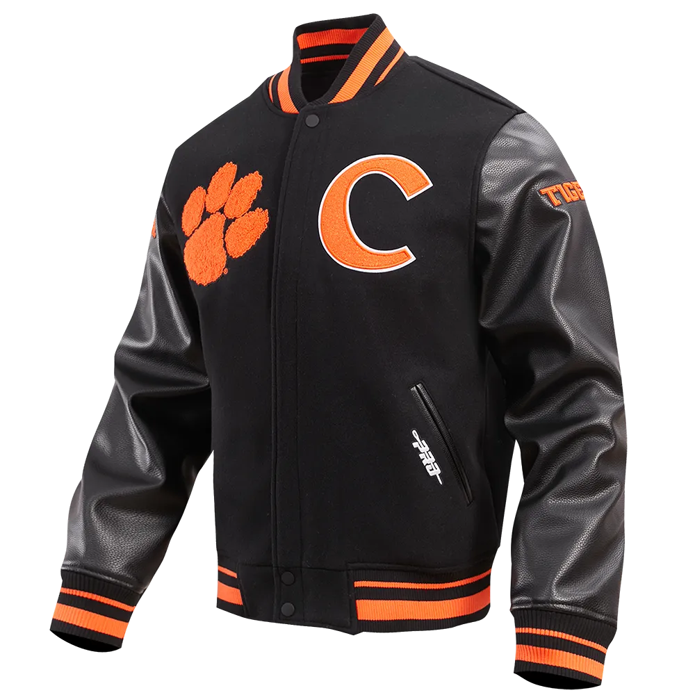 CLEMSON UNIVERSITY CLASSIC RIB WOOL VARSITY JACKET (BLACK/ORANGE)