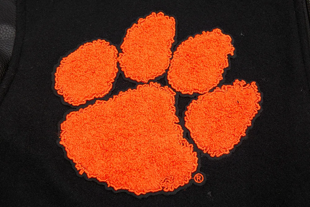 CLEMSON UNIVERSITY CLASSIC RIB WOOL VARSITY JACKET (BLACK/ORANGE)