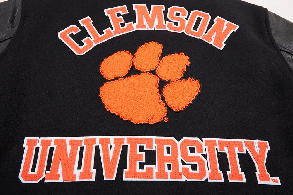 CLEMSON UNIVERSITY CLASSIC RIB WOOL VARSITY JACKET (BLACK/ORANGE)