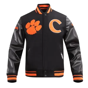 CLEMSON UNIVERSITY CLASSIC RIB WOOL VARSITY JACKET (BLACK/ORANGE)