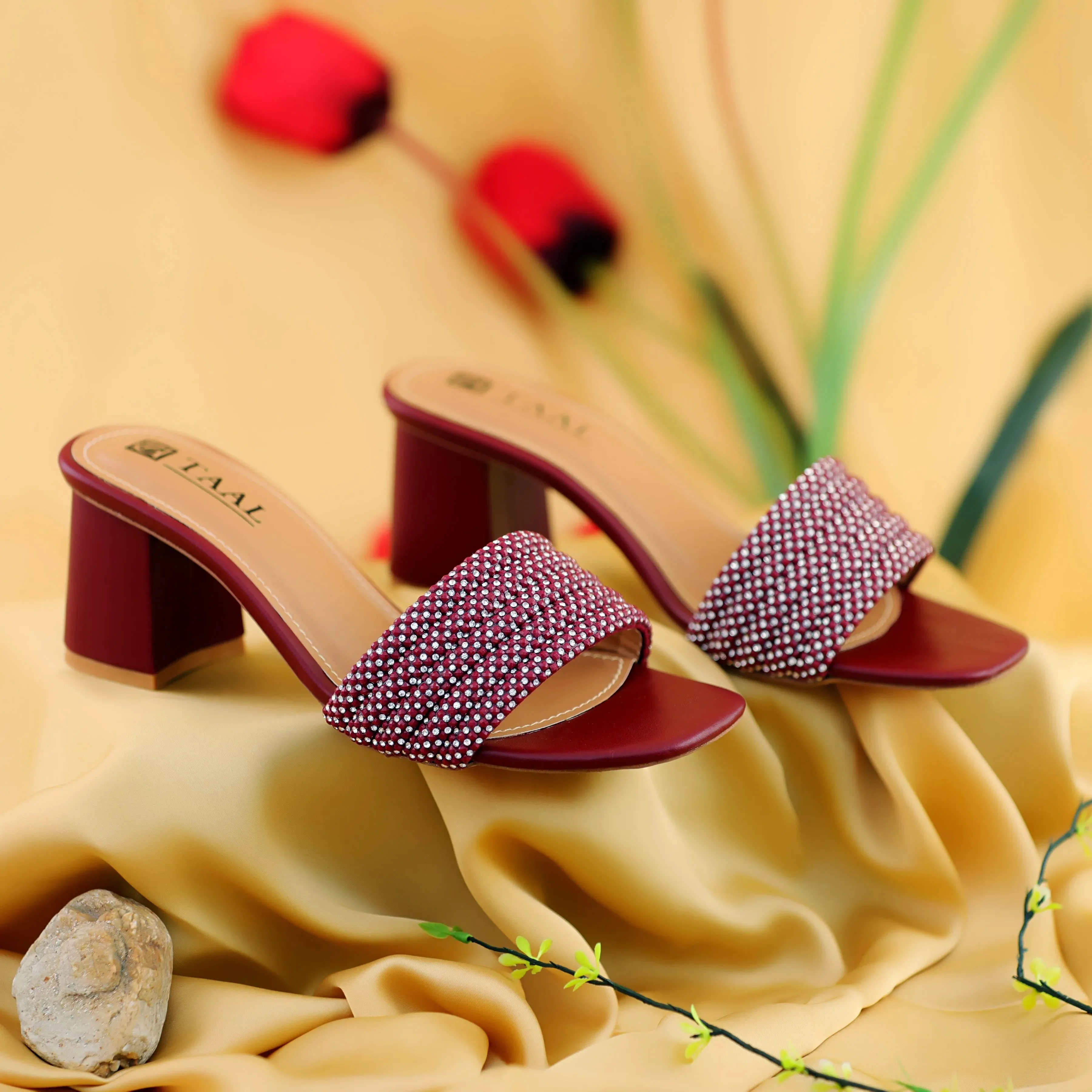 Coral Maroon Women Block Heel Slippers