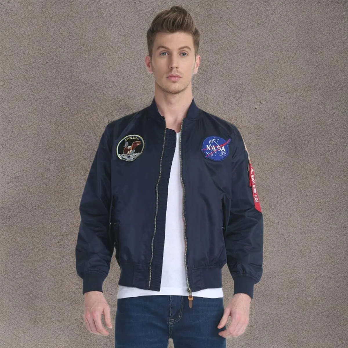 CORIRESHA Mens Apollo NASA Patches Slim Fit Bomber Jackets Windbreaker