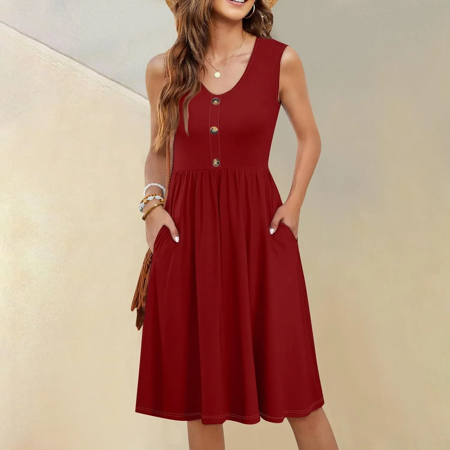 COTECRAM Summer Dresses for Women 2025 Beach Vacation Casual Sleeveless Tank Sundresses Boho Hawaiian Dress with Pockets