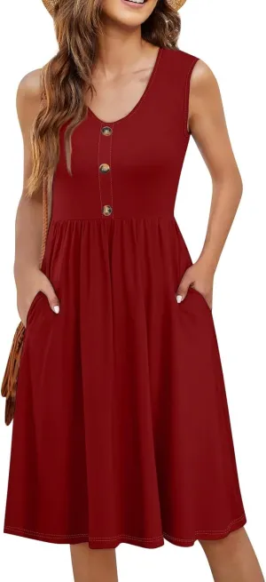 COTECRAM Summer Dresses for Women 2025 Beach Vacation Casual Sleeveless Tank Sundresses Boho Hawaiian Dress with Pockets