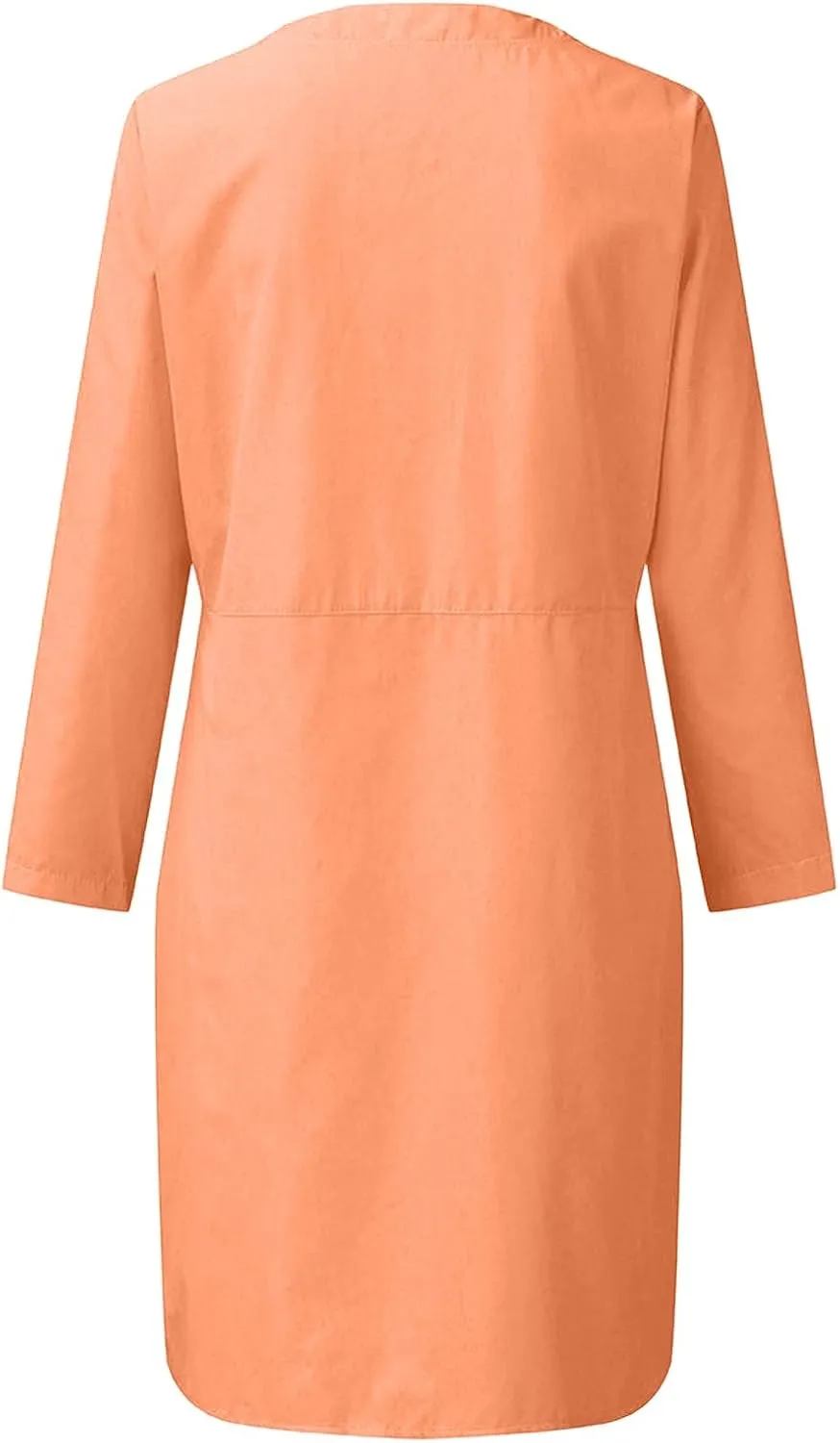 Cotton Linen Dress for Women Casual Button Up Long Sleeve Midi Dresses Work Vacation Plus Size Pockets Dress M-5XL