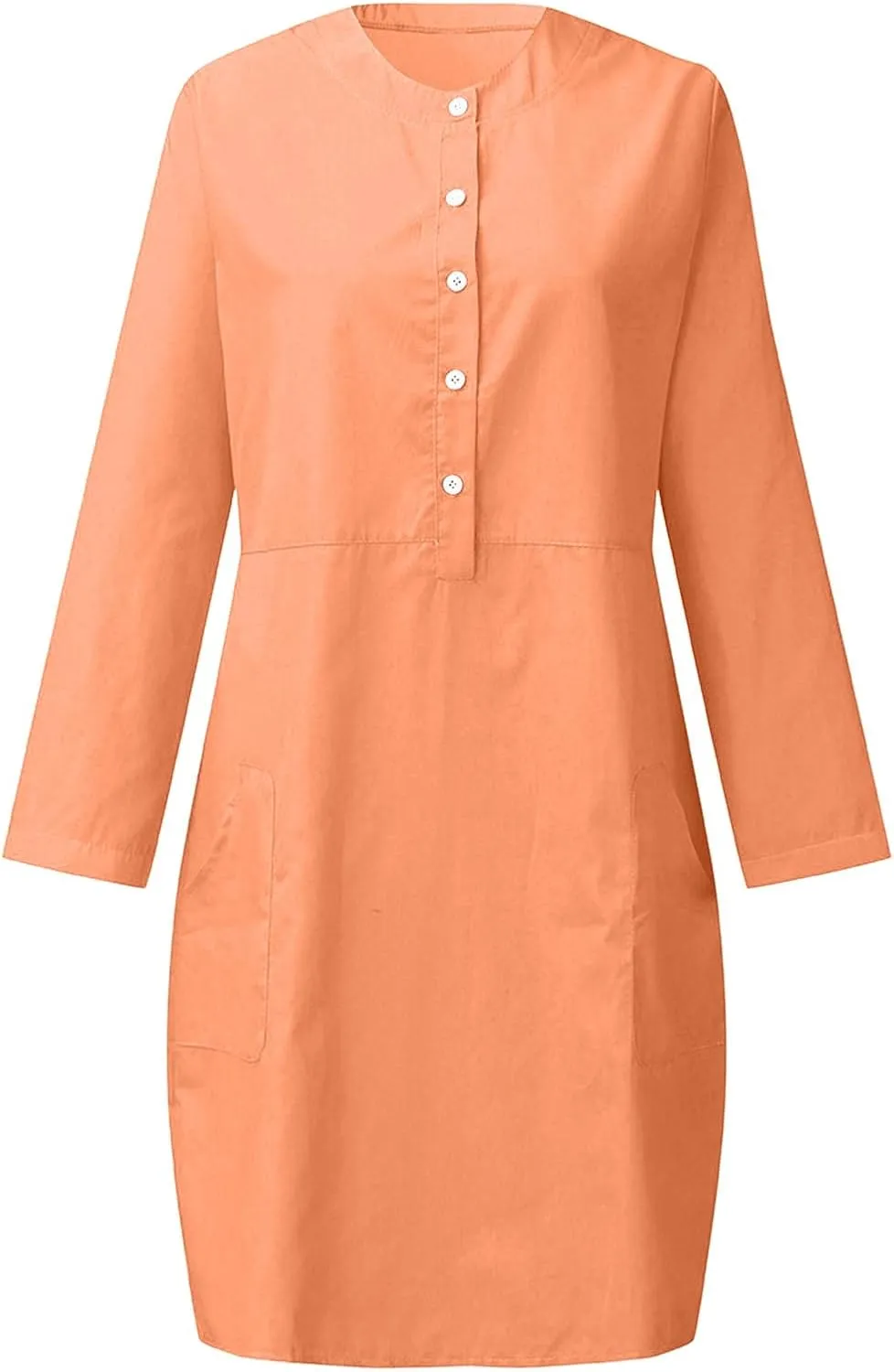 Cotton Linen Dress for Women Casual Button Up Long Sleeve Midi Dresses Work Vacation Plus Size Pockets Dress M-5XL