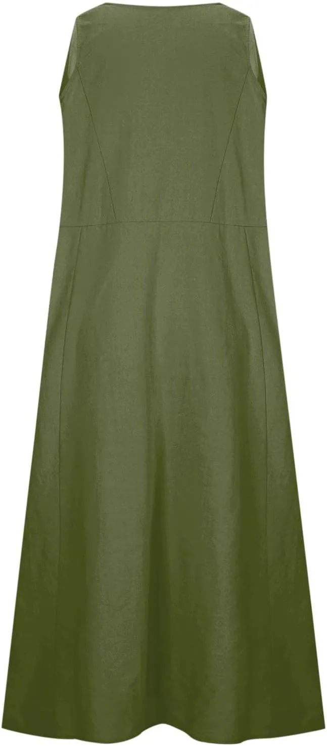 Cotton Linen Maxi Dress for Women 2025 Summer Boho Casual Beach Dresses Sleeveless Solid Long Dress Vacation Outfits