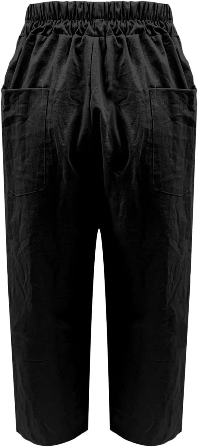 Cotton Linen Pants for Womens Elastic Waist Straight Leg Trousers 2025 Summer Loose Fir Comfy Hiking Jogger Sweatpant