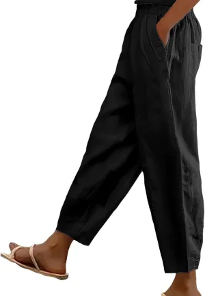Cotton Linen Pants for Womens Elastic Waist Straight Leg Trousers 2025 Summer Loose Fir Comfy Hiking Jogger Sweatpant