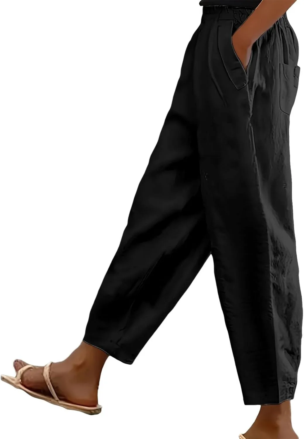Cotton Linen Pants for Womens Elastic Waist Straight Leg Trousers 2025 Summer Loose Fir Comfy Hiking Jogger Sweatpant