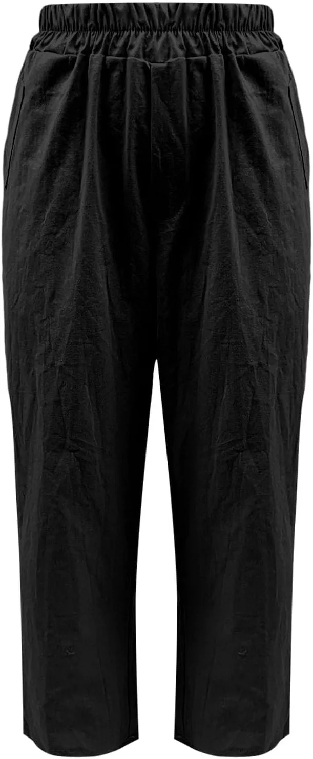 Cotton Linen Pants for Womens Elastic Waist Straight Leg Trousers 2025 Summer Loose Fir Comfy Hiking Jogger Sweatpant