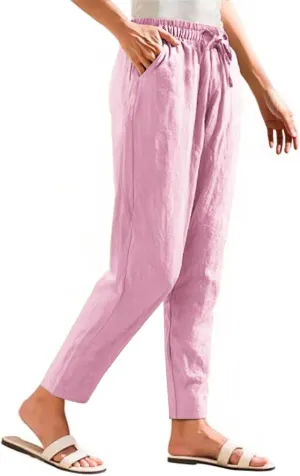 Cotton Linen Pants Women Palazzo Straight Lounge Drawstring Beach Linen Clothes for Women 2025