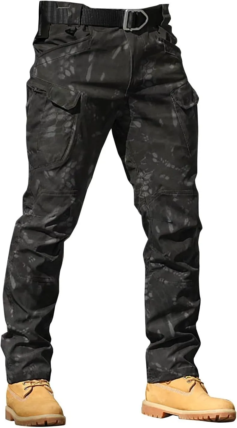 CRNTCEM Mens Camo Cargo Pants Straight Leg Army Combat Military Trousers Chinos Cotton Hiking Hunting Tactical Work Pants