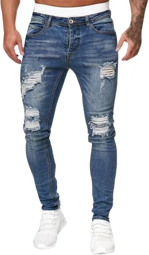 CRNTCEM Mens Ripped Skinny Distressed Jeans Tapered Leg Moto Biker Long Denim Pants Slim Fit Stretch Work Commute Jean Pants