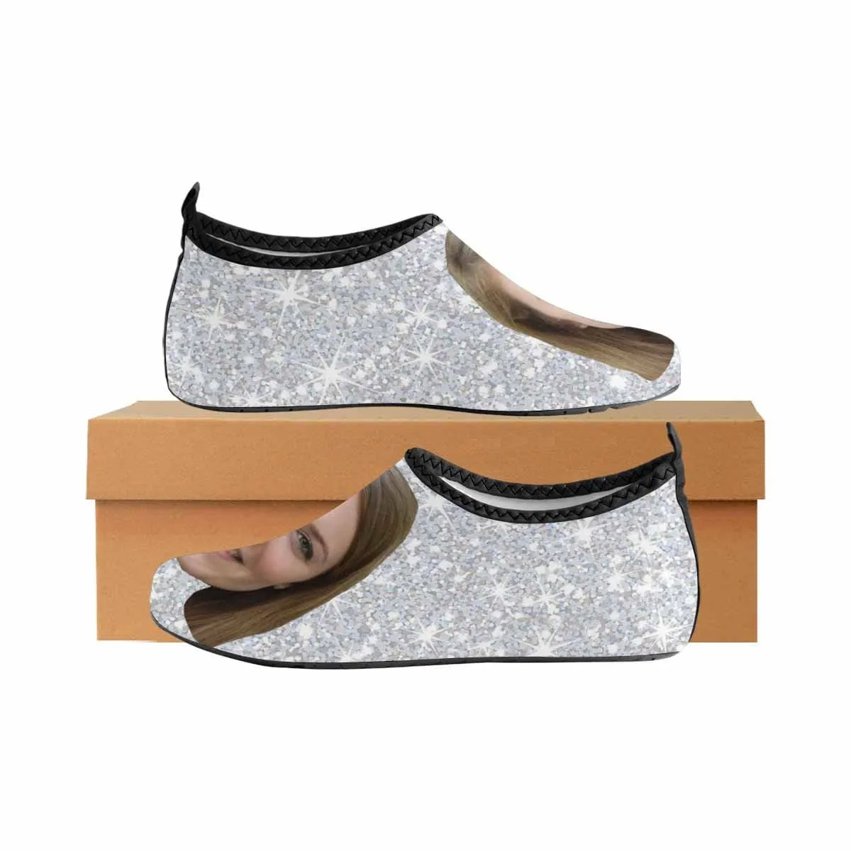 Custom Girlfriend Face Shiny Silver Men's Slip-on for sport Quick-Dry Barefoot Aqua Shoes