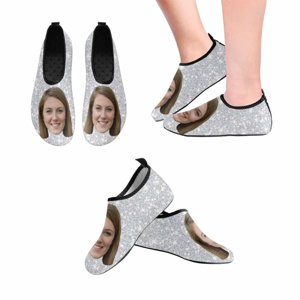 Custom Girlfriend Face Shiny Silver Men's Slip-on for sport Quick-Dry Barefoot Aqua Shoes