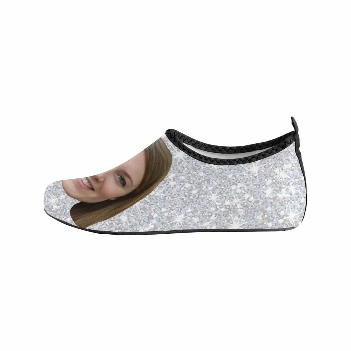 Custom Girlfriend Face Shiny Silver Men's Slip-on for sport Quick-Dry Barefoot Aqua Shoes