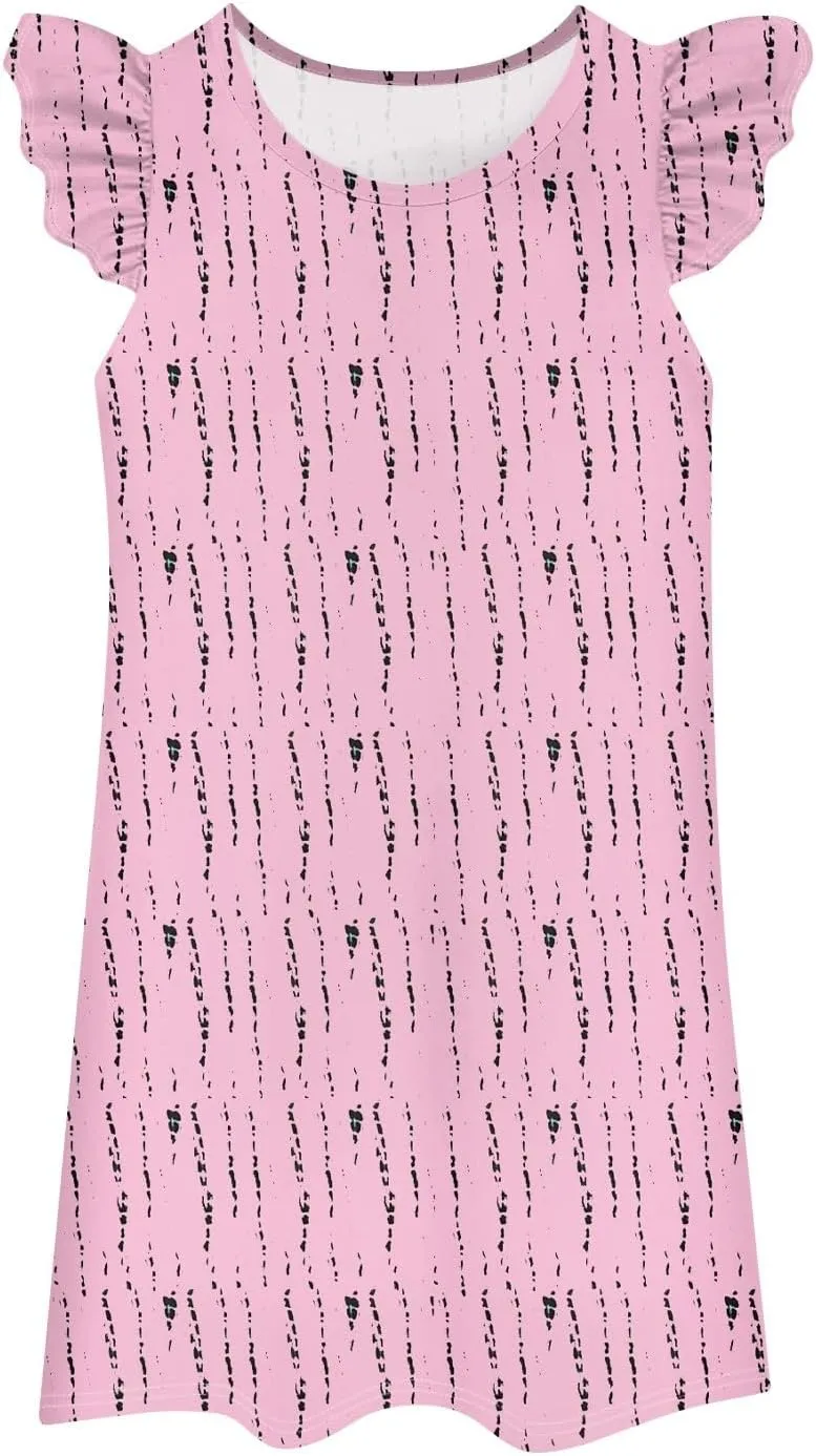 Cute Dresses for Women Spring Summer Floral Printed Crew Neck Ruffled Sleeves Midi Beach Sundress Loose Daily Dress