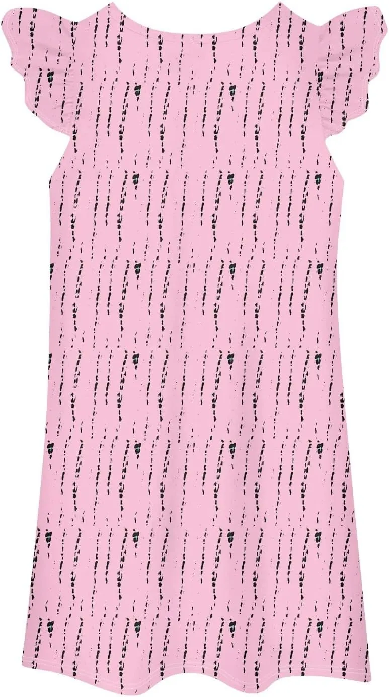 Cute Dresses for Women Spring Summer Floral Printed Crew Neck Ruffled Sleeves Midi Beach Sundress Loose Daily Dress