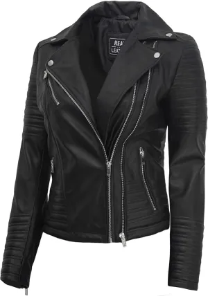 Decrum Asymmetrical Leather Jacket Women - Real Lambskin Leather Jackets for Women