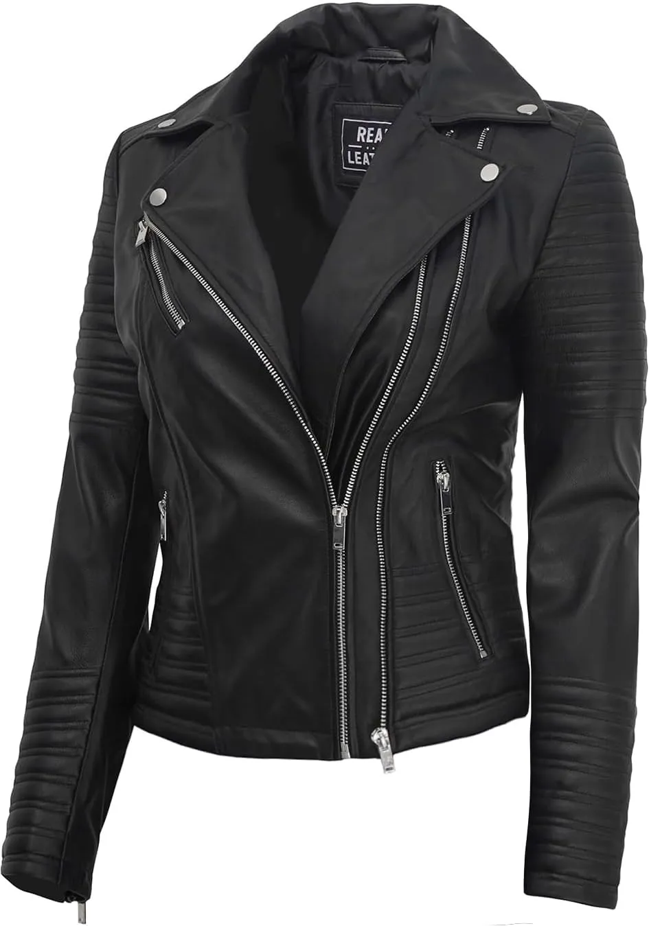 Decrum Asymmetrical Leather Jacket Women - Real Lambskin Leather Jackets for Women