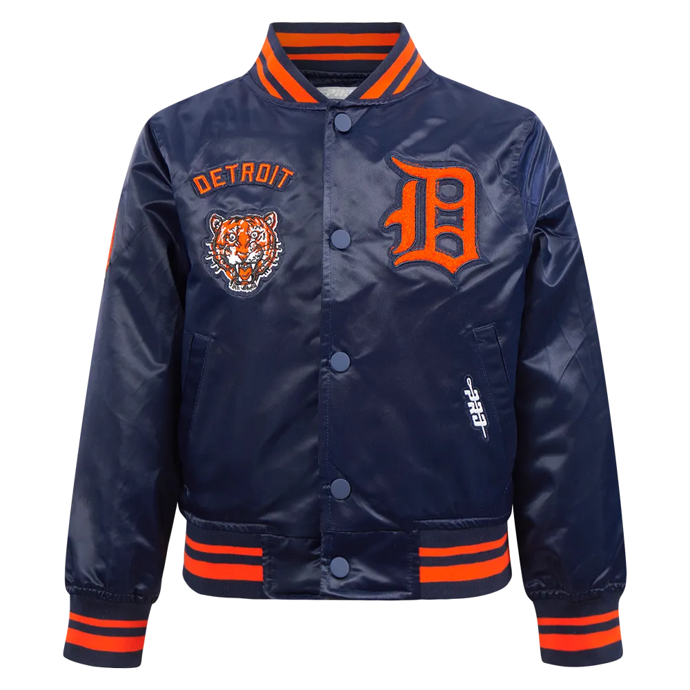 DETROIT TIGERS RETRO CLASSIC LITTLE BOYS RIB SATIN JACKET (MIDNIGHT NAVY/ORANGE/MIDNIGHT NAVY)