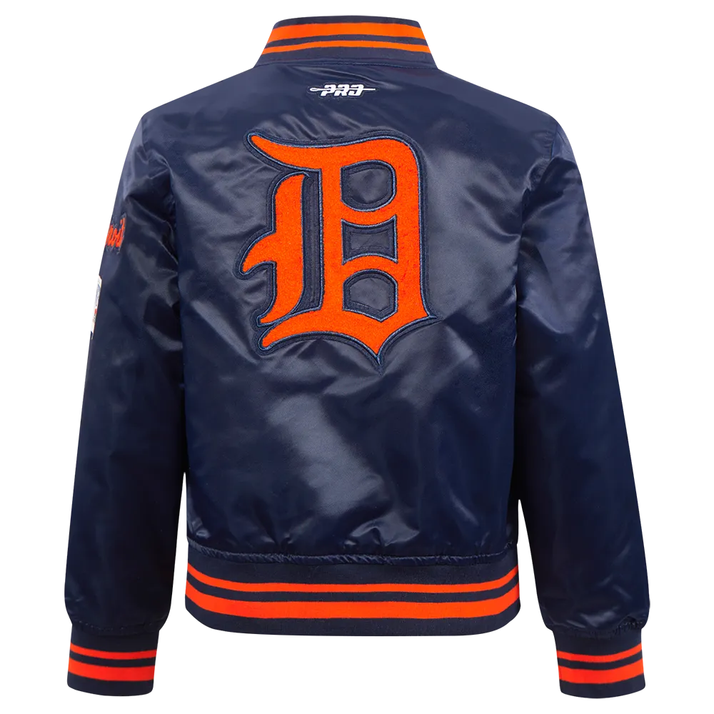 DETROIT TIGERS RETRO CLASSIC LITTLE BOYS RIB SATIN JACKET (MIDNIGHT NAVY/ORANGE/MIDNIGHT NAVY)