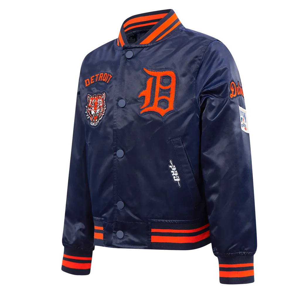 DETROIT TIGERS RETRO CLASSIC LITTLE BOYS RIB SATIN JACKET (MIDNIGHT NAVY/ORANGE/MIDNIGHT NAVY)