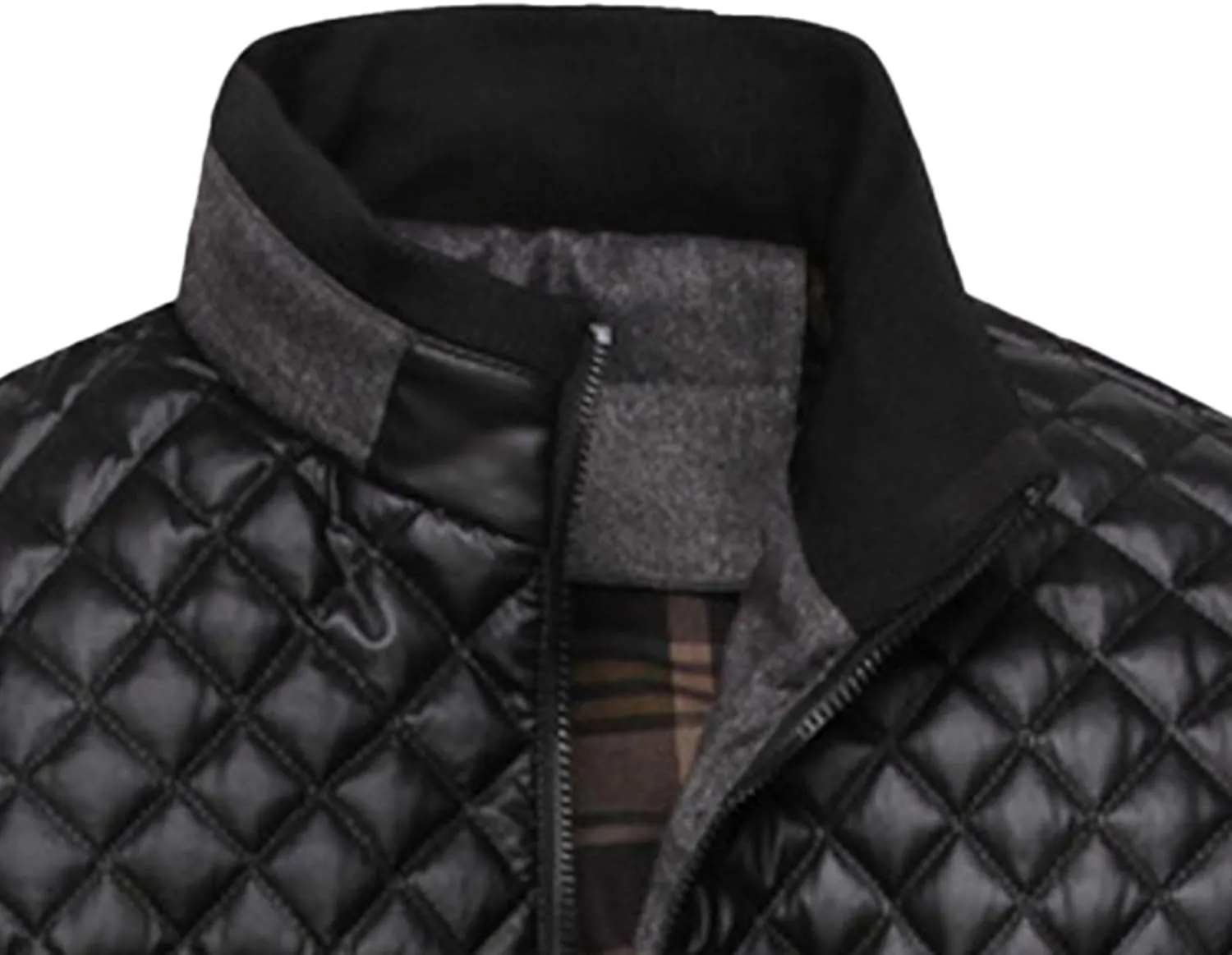 DGHM-JLMY Men's Shoulder Chest Rhombic Quilted Coat Thicken Stand Collar Warm Zipper Coat splicing Cotton-Padded Jacket
